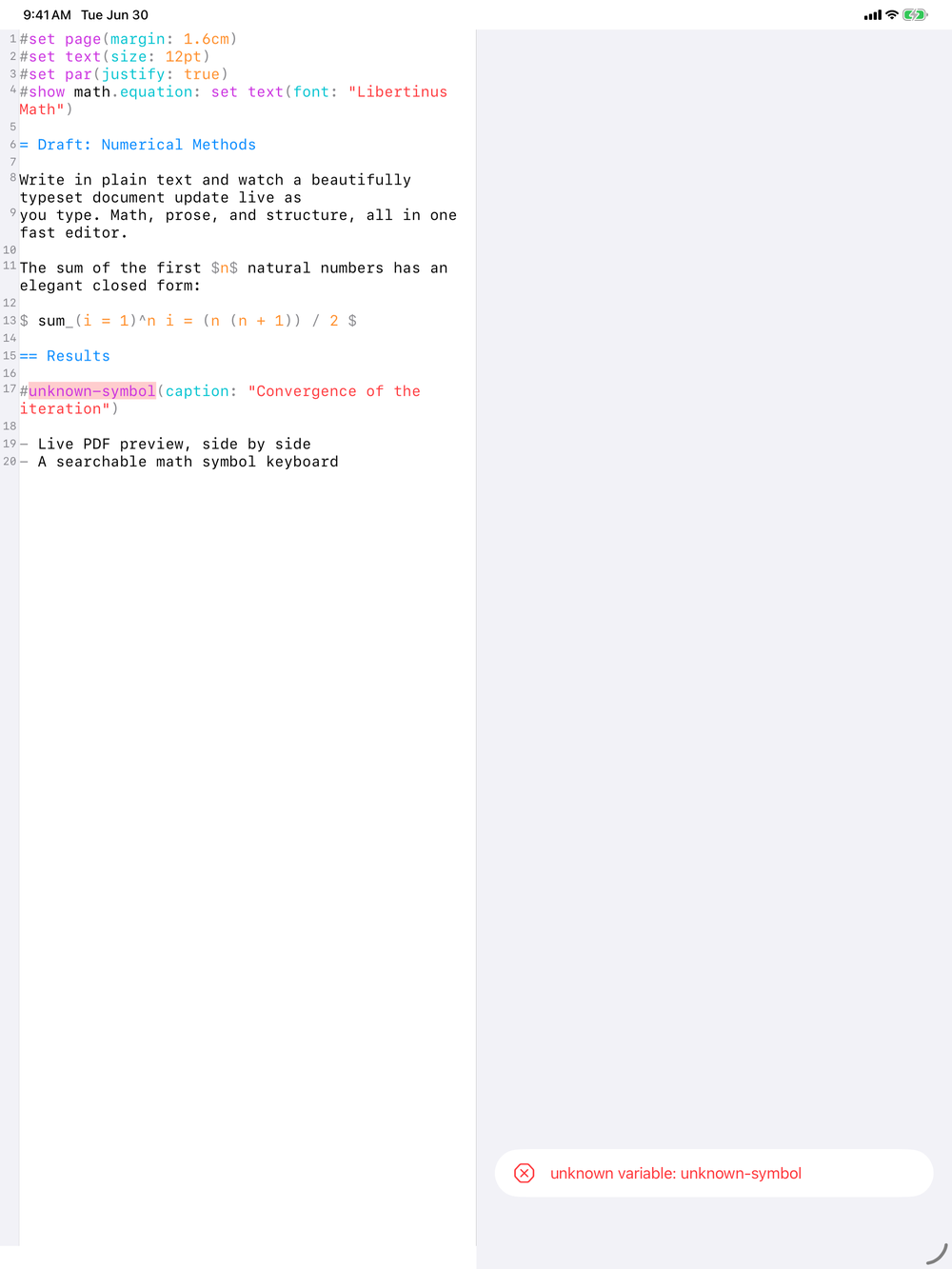 Inline diagnostics on iPad, light mode