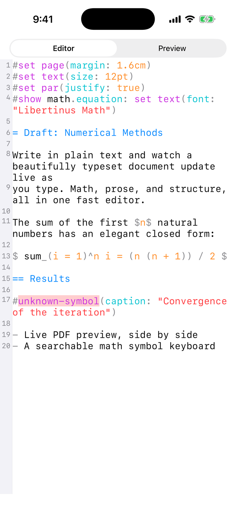 Inline diagnostics on iPhone, light mode