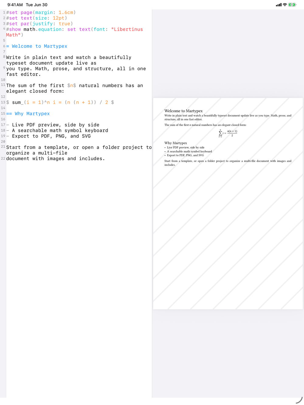 Editor & Live Preview on iPad, light mode