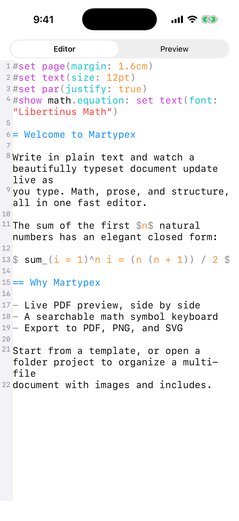 Editor & Live Preview on iPhone, light mode