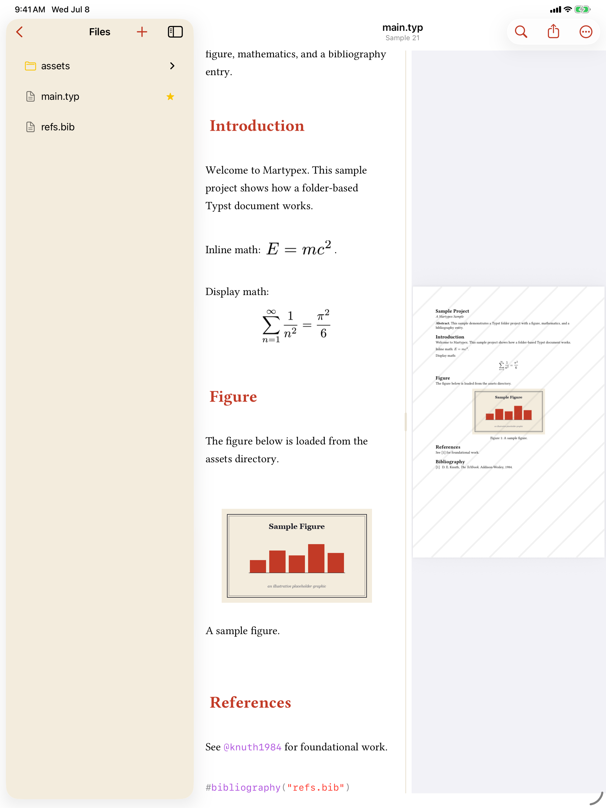 A rendered figure alongside its compiled PDF counterpart on iPad, light mode