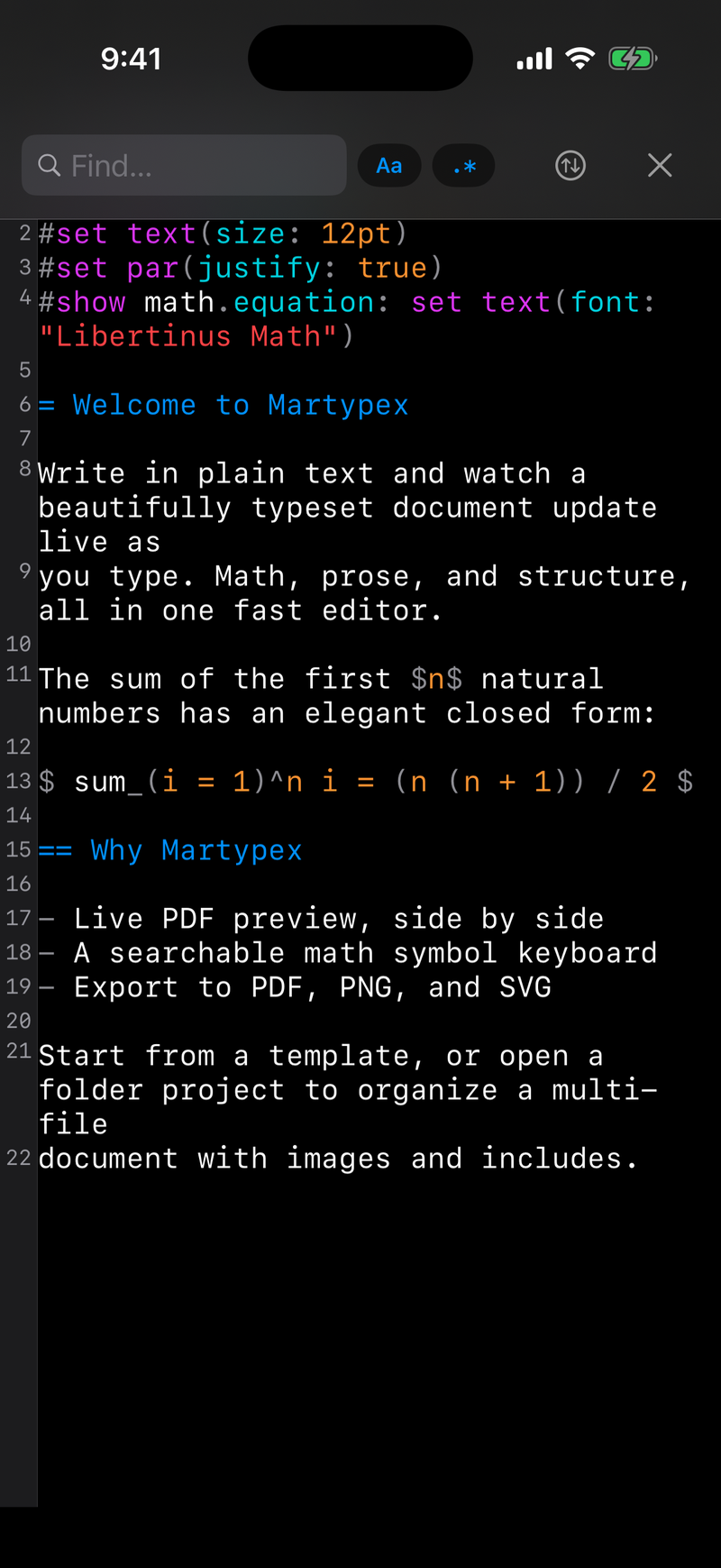Find & Replace on iPhone, dark mode