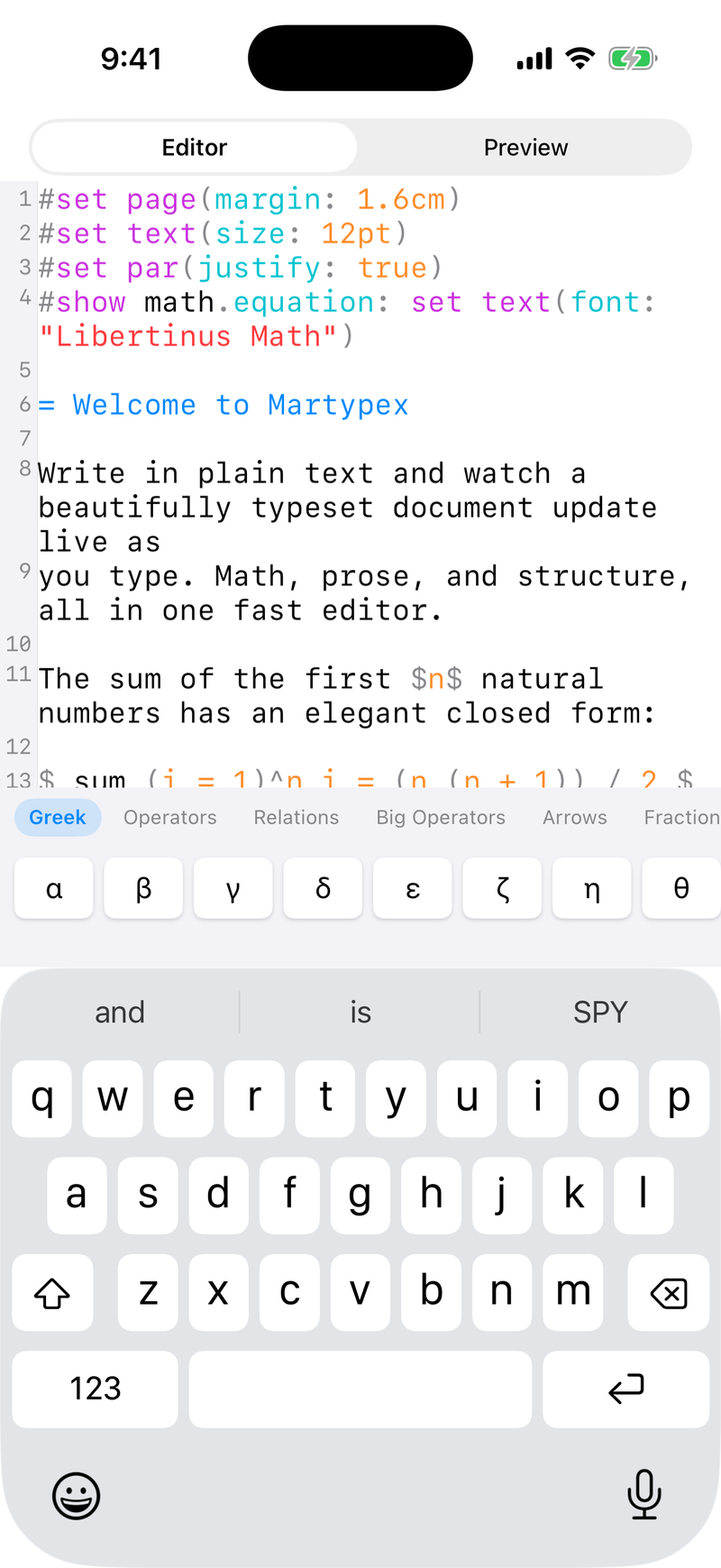 Math Keyboard on iPhone, light mode