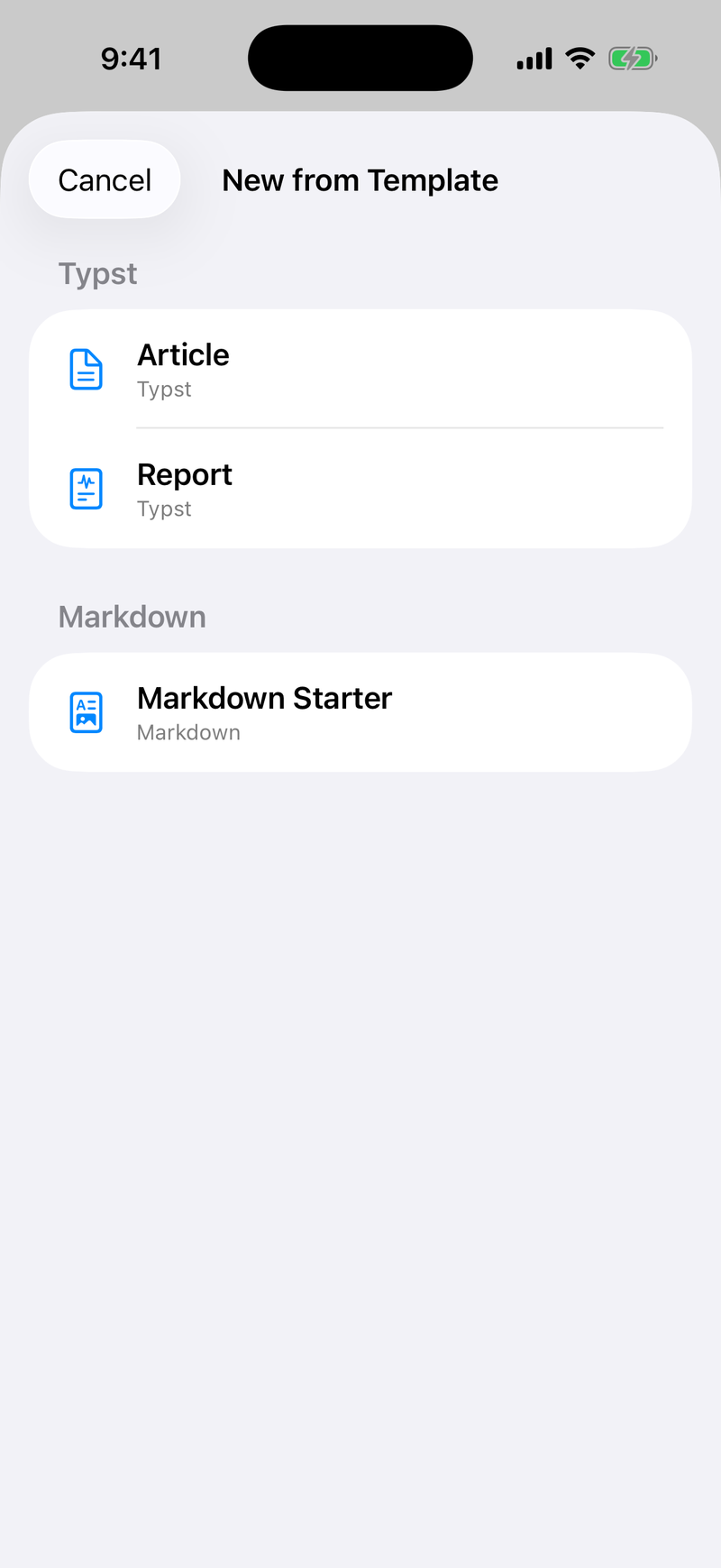 New document on iPhone, light mode