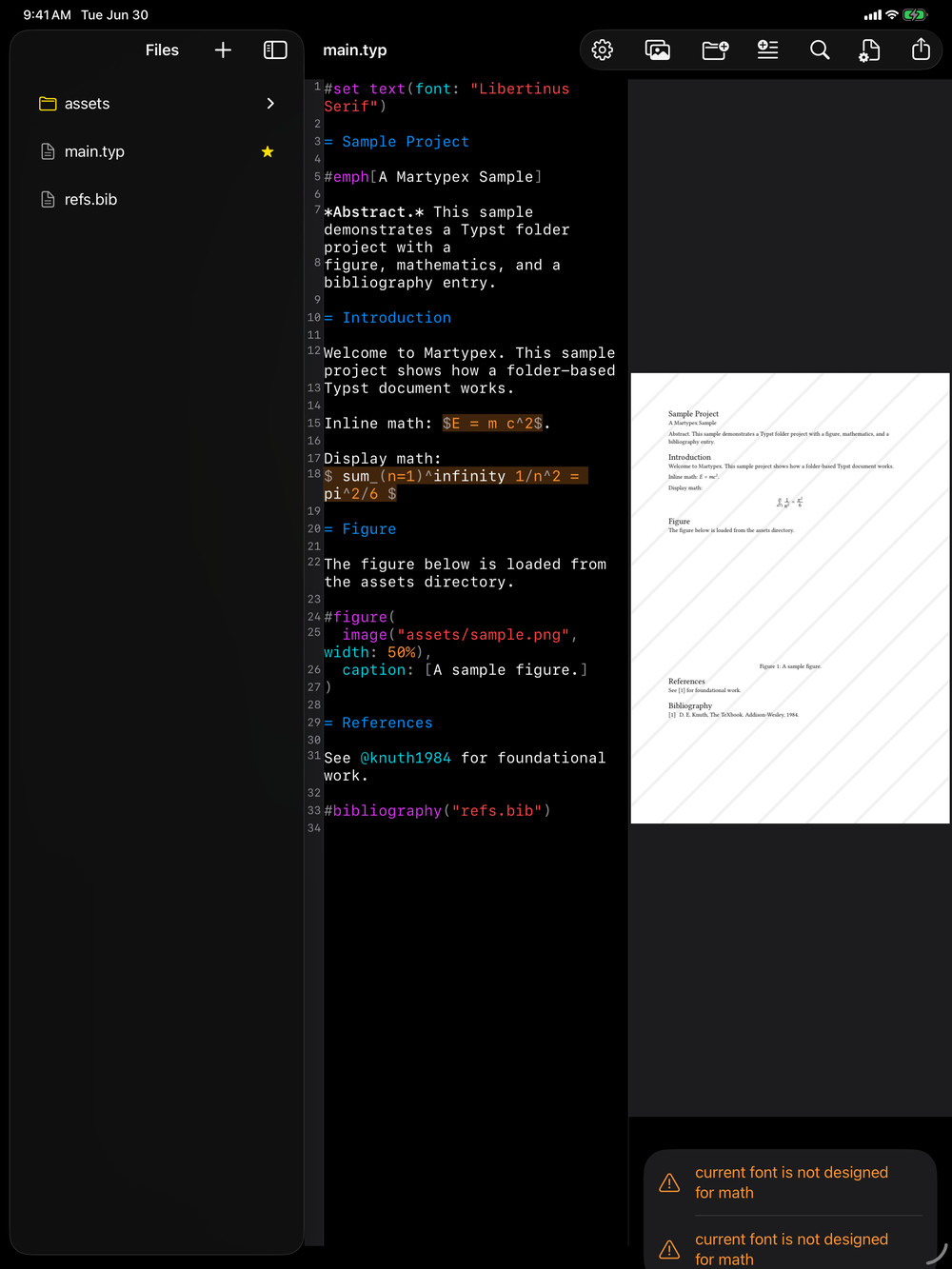 Project Browser on iPad, dark mode