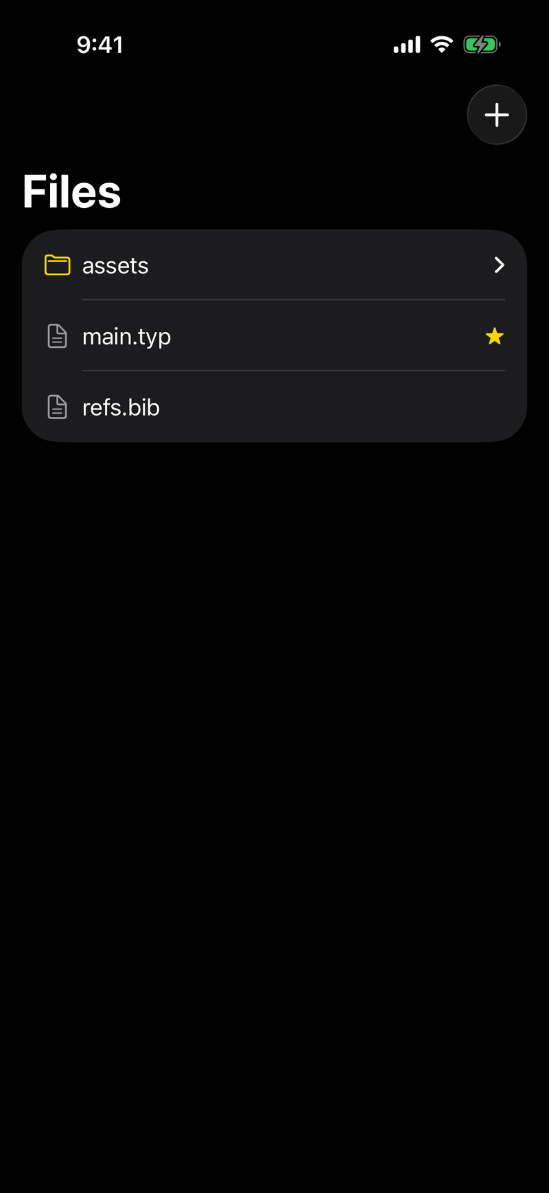 Project Browser on iPhone, dark mode