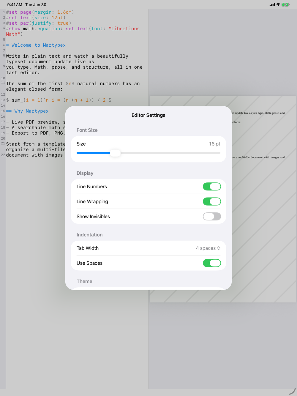 Settings on iPad, light mode