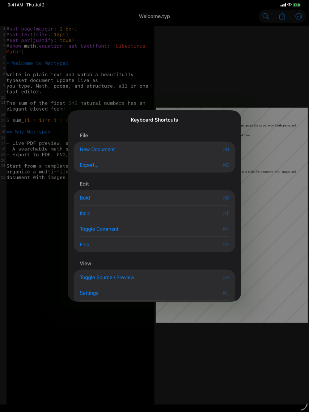 Keyboard Shortcuts on iPad, dark mode