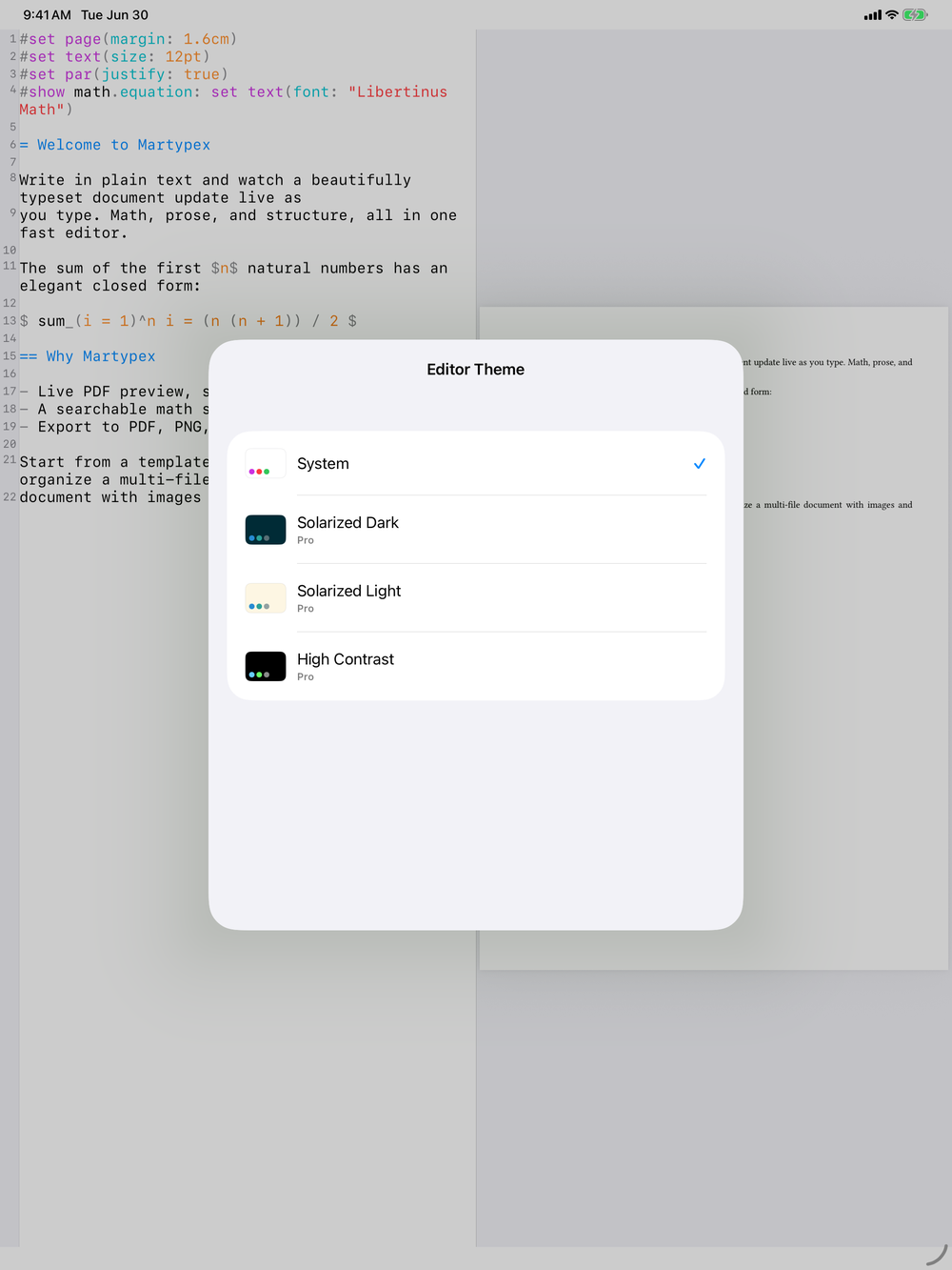 Editor themes on iPad, light mode